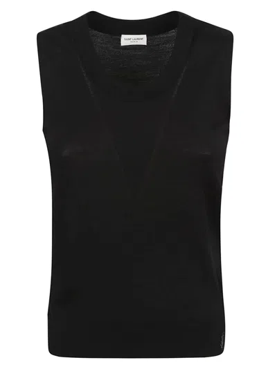 Saint Laurent Sleeveless Jumper In Black