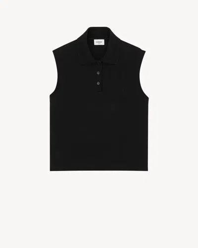 Saint Laurent Sleeveless Knit Polo In Black