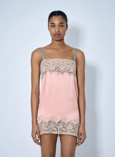 Saint Laurent Sleeveless Lace-trimmed Slip Dress In Pink