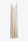 Saint Laurent Sleeveless Maxi Dress In Silk In Nude