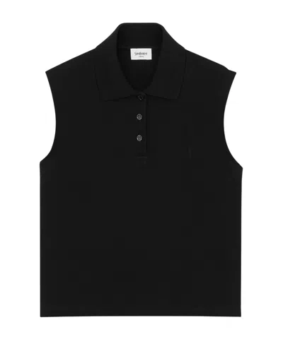 Saint Laurent Sleeveless Polo Shirt In Black