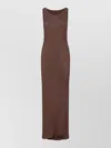 Saint Laurent Sleeveless Scoop Neck Ribbed Maxi Dress In Brown