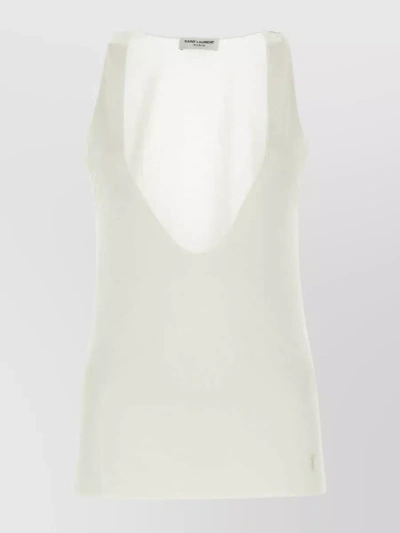 Saint Laurent Tank Top In Silk Crepe And Satin In White