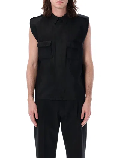 Saint Laurent Sleeveless Top With Classic Collar And Front Button Closure In Black