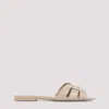 Saint Laurent Nu Pieds Woven Patent-leather Slides In Dark Beige