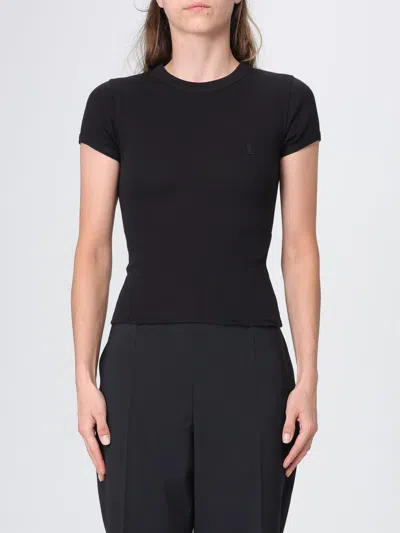 Saint Laurent Slim Fit Cotton T-shirt With Ysl Monogram In Black