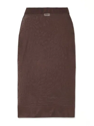 Saint Laurent Slim Fit High Waist Skirt In Brown