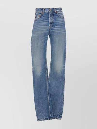 Saint Laurent Slim Fit Jeans Contrast Stitching In Blue