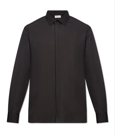 Saint Laurent Slim-fit Long-sleeved Shirt In Noir