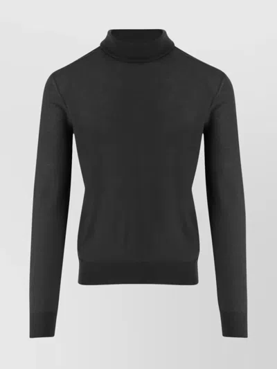 Saint Laurent Slim Fit Ribbed Wool Turtleneck With Long Sleeves In Black