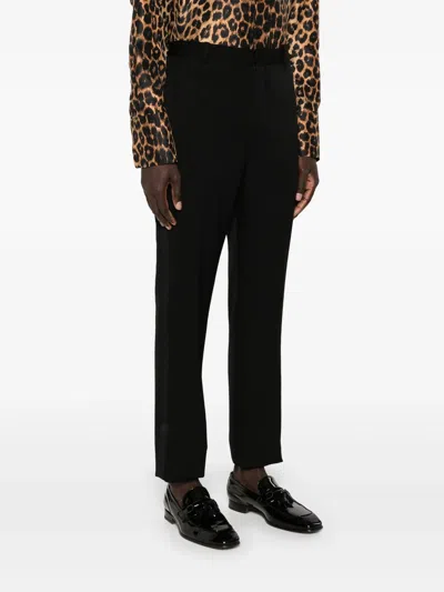 Pre-owned Saint Laurent Slim Fit Tuxedo Trousers - Black Wool
