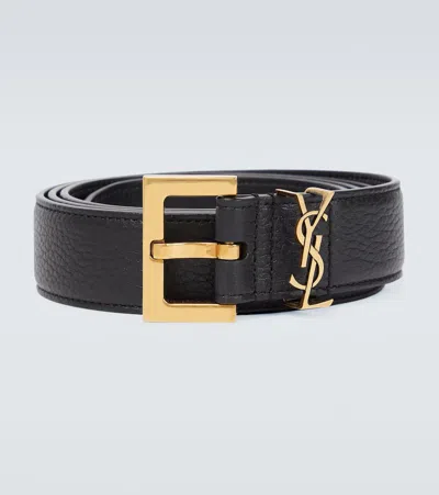 Saint Laurent 3cm Full-grain Leather Belt In Black