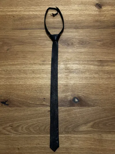 Pre-owned Saint Laurent Slim Leather Tie - Hedi Era In Black