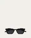 Saint Laurent Slim Square Acetate Sunglasses In Shiny Solid Black