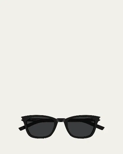 Saint Laurent Slim Square Acetate Sunglasses In Shiny Solid Black