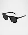Saint Laurent Slim Square Acetate Sunglasses In Shiny Solid Black