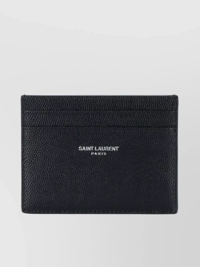 Saint Laurent Slim Textured Leather Card Holder In Black