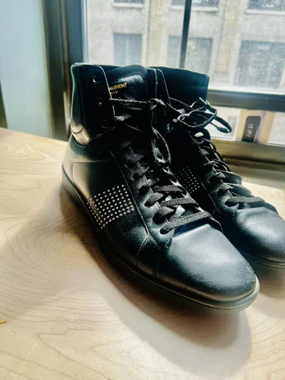 Pre-owned Saint Laurent Slimane-era Studded Triple Black Sl/10h Shoes