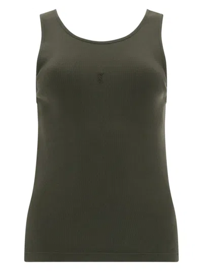 Saint Laurent Slim-fit Cotton Tank Top With Cassandre Detail In Green