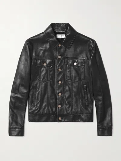 Saint Laurent Slim-fit Leather Trucker Jacket In Black