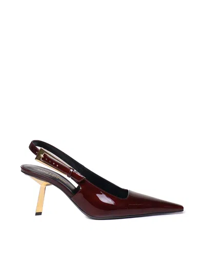 Saint Laurent Lee Embellished Patent-leather Slingback Pumps In Marron Glace