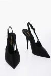 SAINT LAURENT SLINGBACK SATIN PUMPS WITH JEWEL BUCKLE HEEL 11 CM