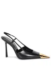 Saint Laurent Slingback Stone 110 Black-gold Pumps In Black