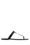 Saint Laurent Cassandra Flat Sole Metallic Toe Strap Sandals In Black