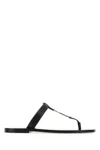 Saint Laurent Cassandra Flat Sole Metallic Toe Strap Sandals In Black