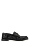 Saint Laurent Round Toe Leather Loafers With Textured Finish In Black