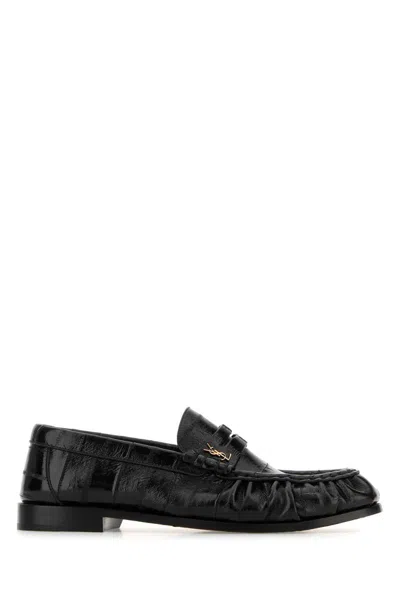 Saint Laurent Round Toe Leather Loafers With Textured Finish In Multi