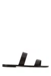 Saint Laurent Pepe Slides In Smooth Leather In Brown