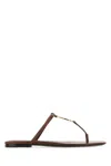 Saint Laurent Cassandra Leather Ysl Thong Sandals In Brown
