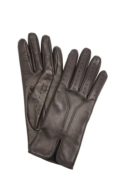 Saint Laurent Slit Leather-silk Gloves In Black