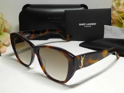 Pre-owned Saint Laurent Slm8 Cat Eye Havana Brown Frame/grey Lenses Sunglasses 56 15 140 In Gray