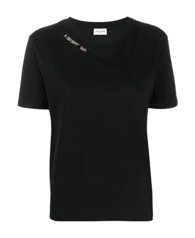 Saint Laurent Slogan Detail T-shirt In Black