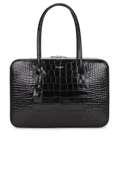 Saint Laurent Slp Bauletto Lizard Bag In Black