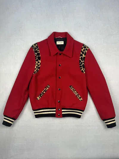 Pre-owned Saint Laurent Slp Fw14 Teddy Jacket Hedi Slimane In Red