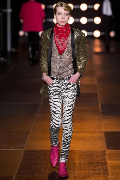 Pre-owned Saint Laurent Slp - Hedi Slimane - S/s 14 - D02 Zebra-print Denim Jean In White