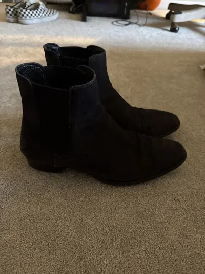 Pre-owned Saint Laurent Slp Wyatt Boots In Black