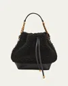 Saint Laurent Small Bucket Bag In Shearling And Leather In Nero