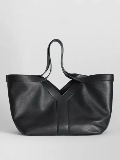 Saint Laurent Small Calfskin Y Stitch Tote Bag In Black