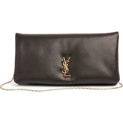 Saint Laurent Small Calypso Leather Wallet On A Chain In Black