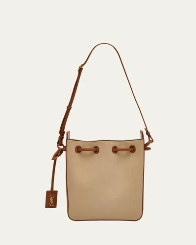 Saint Laurent Small Canvas & Leather Bucket Bag In Neutral
