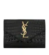 Saint Laurent Small Cassandre Croc-embossed Wallet In Black