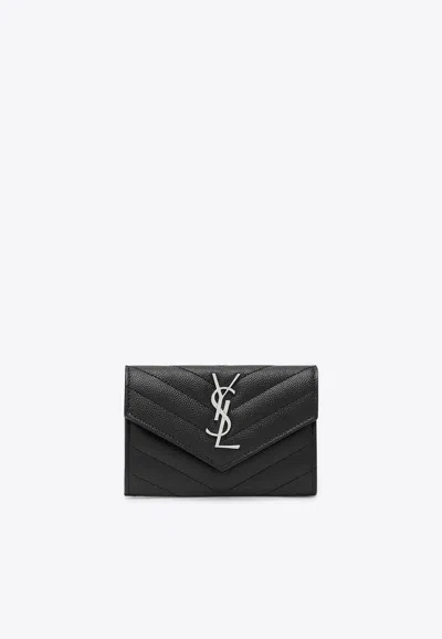 Saint Laurent Small Cassandre Envelope Wallet In Black