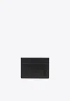 Saint Laurent Leather Card Holder With Cassandre Plaque In Black