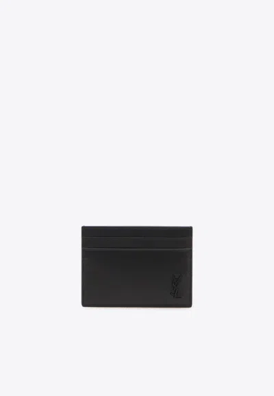Saint Laurent Small Cassandre Leather Cardholder In Black