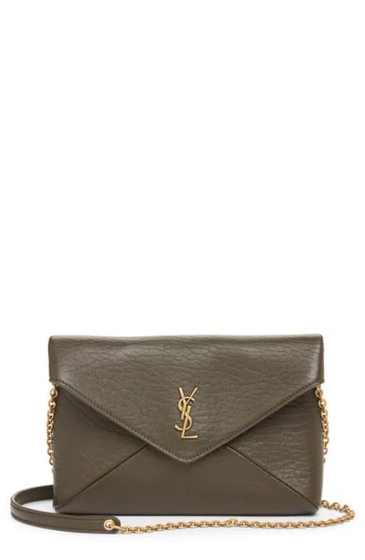 Saint Laurent Small Cassandre Leather Pouch On A Chain In Pink