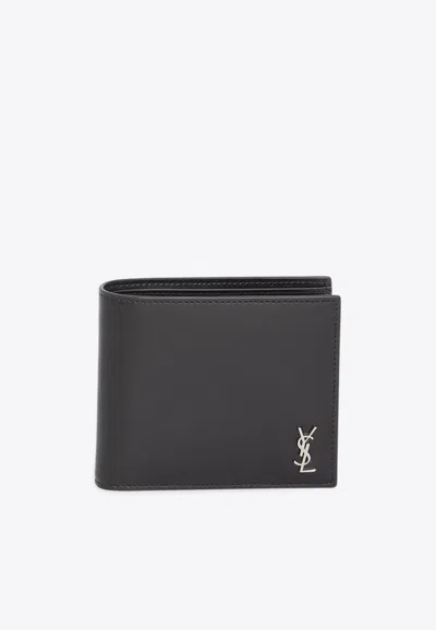 Saint Laurent Small Cassandre Leather Wallet In Black